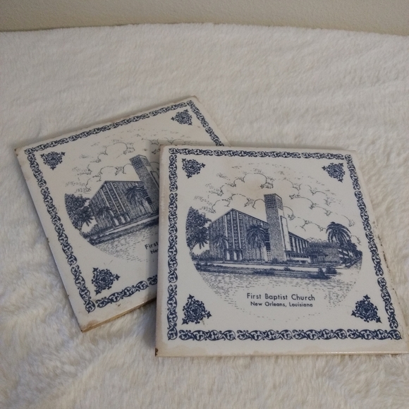 2 Frist Baptist Church of New Orleans Commemorative Ceramic Tiles 6" x 6" - Picture 1 of 9